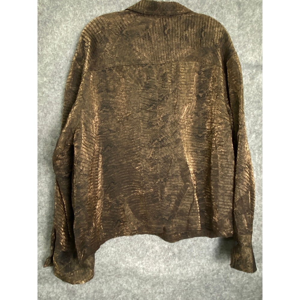 Chico's Metallic Bronze Snake Leaf Print Button Jacket Top Size 3 (L/XL) - Picture 6 of 16